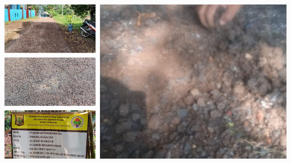 Fhoto : Dokumentasi Pengaspalan di Jl. Desa Sangkalih , Baru dua hari sudah rusak kembali, Masyarakat Kecewa
